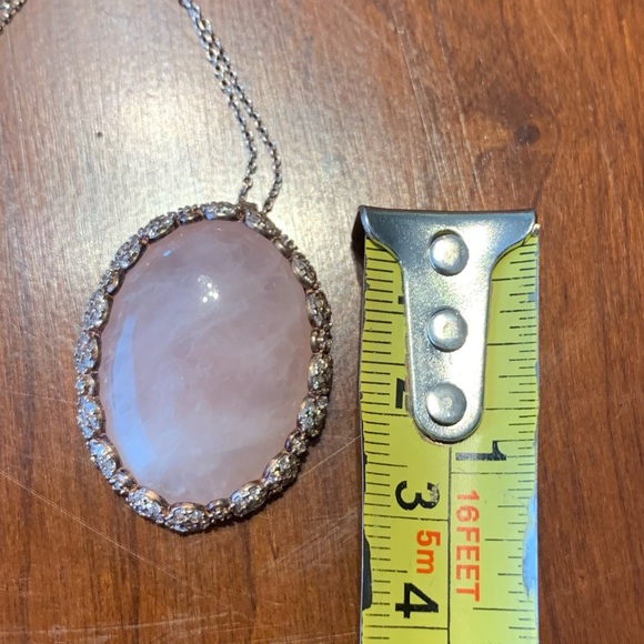 Large oval shaped pink opal pendant in red gold frame red gold chain necklace - Picture 3 of 6